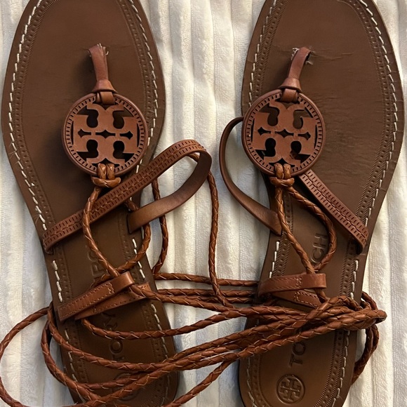 Tory Burch Shoes - Tory Burch Brown Leather Lace-Up Sandals